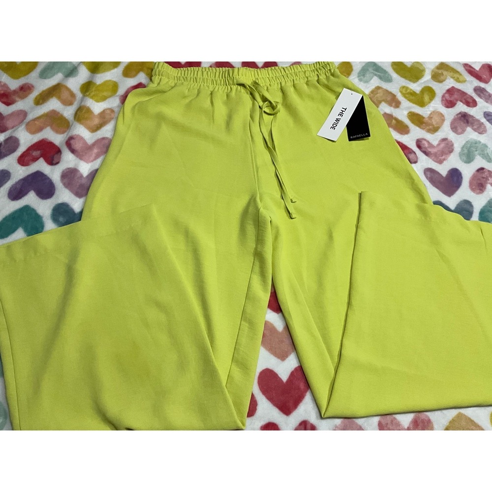 Rafaella‎ The Wide  Lime Green Wide Leg Pants Elastic Waist Drawstring size S